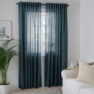 Pair Ikea DYTÅG Dytag Linen Curtains Indigo Blue 57" x 98" Perfect Condition